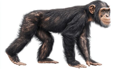 Fototapeta premium Side view clipart of a chimpanzee standing upright, featuring realistic proportions and isolated on white.