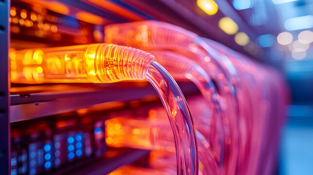 Close up of data center rack with cloud networking cables and copy space concept as A macro image focusing on a data center rack filled with cloud networking cables highlighting the infrastructure beh
