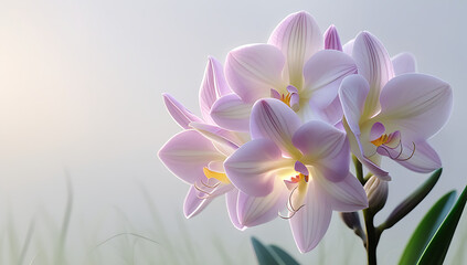 Obraz premium A stunning close-up of beautiful Alstroemerias flowers bathed in gentle morning light. Created with generative AI 