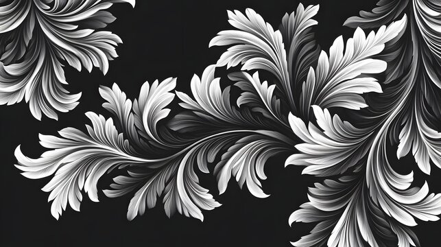 Elegant grayscale acanthus leaf floral design pattern