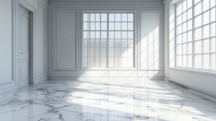 White Spacious Marble Luxury Interior Room with Sunny Window
