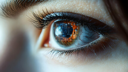 Close-Up Human Eye with Robotic Interface Overlay Innovative Technology Concept