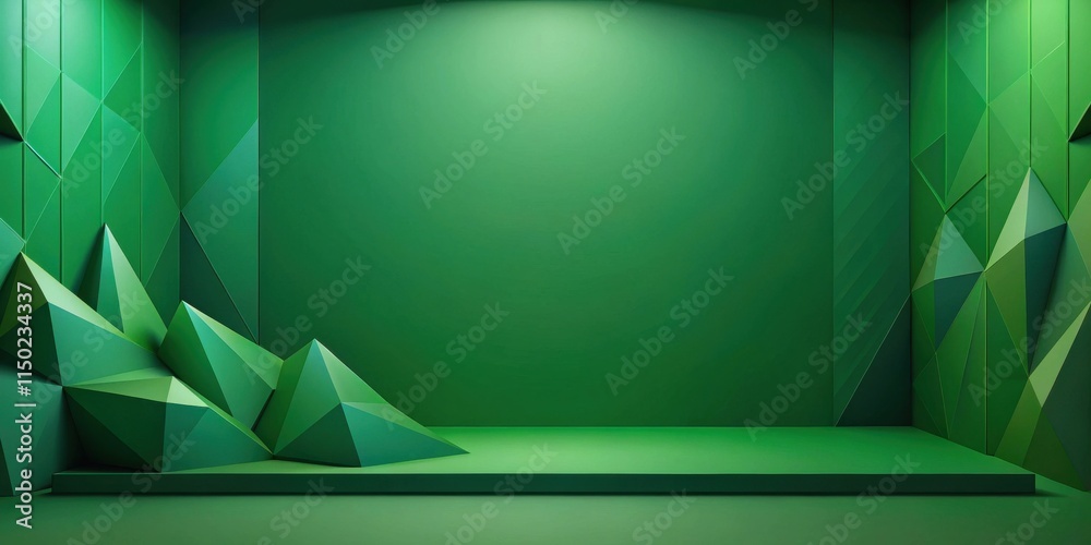 Poster abstract green geometric room with platform for product display