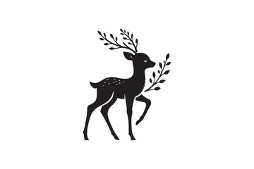 minimalist baby deer vector silhouette black color in white background