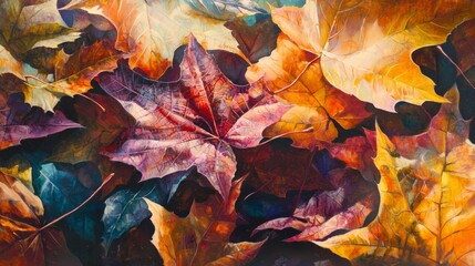 Obraz premium Autumn leaves illuminated by sunlight nature's canvas close-up photography outdoor serenity natural beauty concept