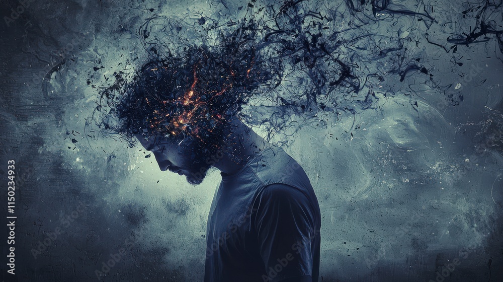 Poster internal struggle and transformation conceptual art digital creation surreal environment dramatic vi