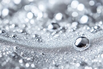Silver Glitter Background with Water Droplets