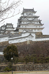 Himeji, Japan - March  06, 2024: view onto tower and buildings