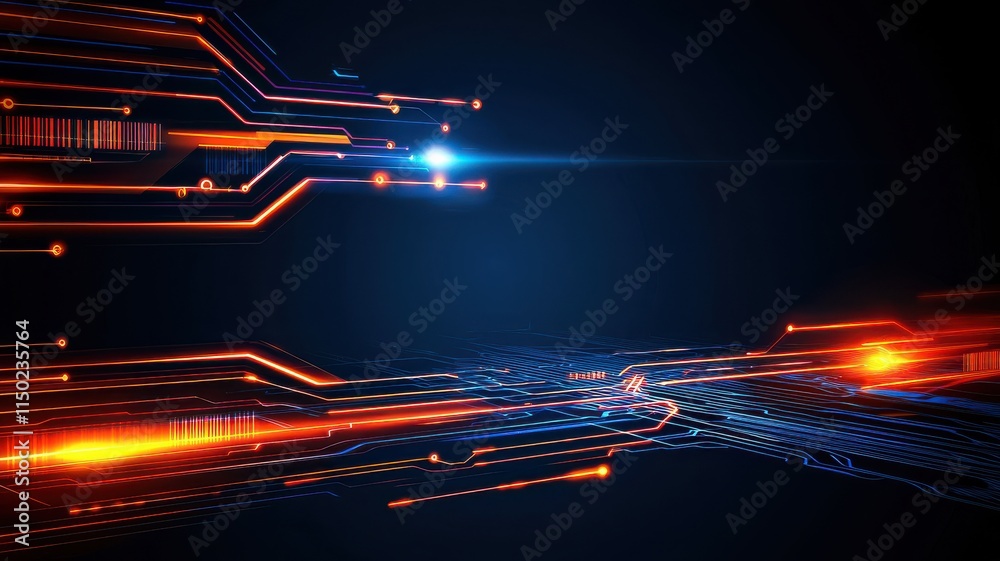 Sticker futuristic technology abstract background with glowing lines.