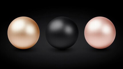Three Metallic Spheres on Black Background