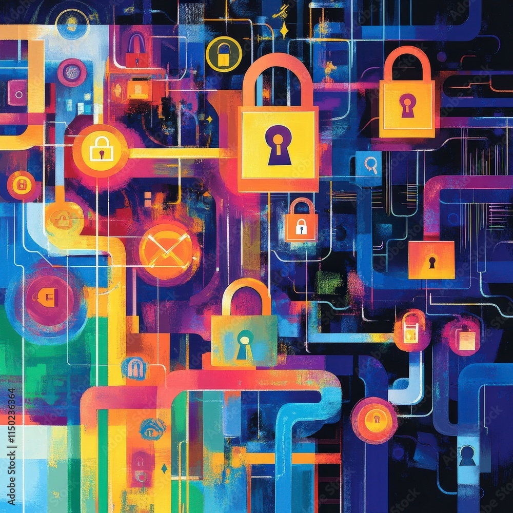 Aufkleber Secure internet network illustration digital art abstract colorful environment tech perspective for cybersecurity awareness