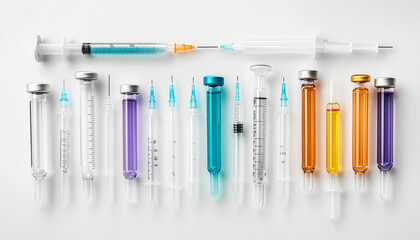 various glass syringes isolated on white background