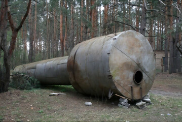 Fallen water tower in the forest, Pushcha Voditsa, Kyiv, Ukraine