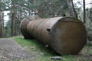 Fallen water tower in the forest, Pushcha Voditsa, Kyiv, Ukraine
