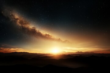 Stunning sunset over mountains with a view of the Milky Way galaxy
