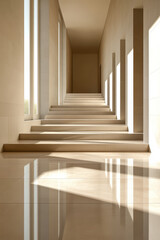 Obraz premium Elegant modern staircase with natural light streaming through large windows