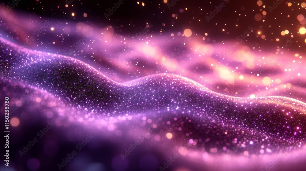 Poster Abstract Glowing Waves With Vibrant Colors and Sparkling Particles Create a Mesmerizing Visual Effect in a Dark Setting