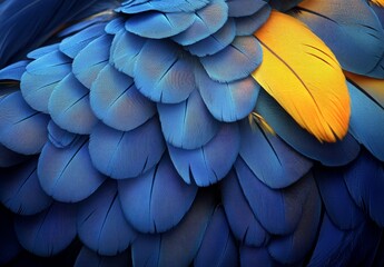 Obraz premium Close-up view of a vibrant blue and yellow parrot perched peacefully in natural light