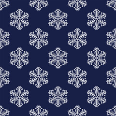 Snowflakes seamless pattern, detailed hand drawn vector line illustration. Graphic outline doodle drawing. Christmas and New Year background for frosty winter design, gift wrapping, packaging, textile