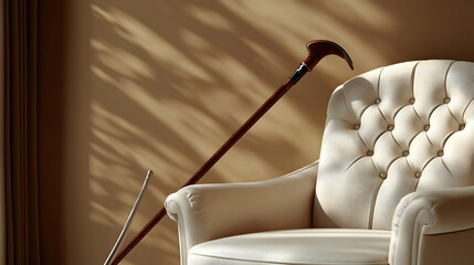 Glossy Surface Empty Chair Cane Symbolizing Senior Care Support Concept