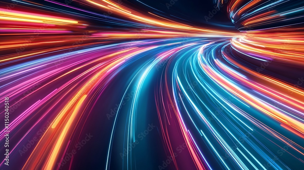 Aufkleber Vibrant Multicolored Light Trails Creating a Futuristic Speed Effect : Generative AI