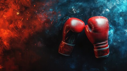 wide poster of hot fighting boxing gloves with copy space on both sides