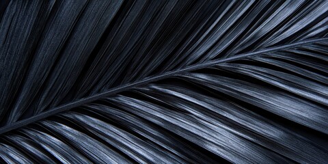 Dark Blue Palm Leaf Texture Isolated On A Black Background