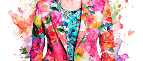 Watercolor Floral Blazer Colorful Fashion Spring Style Artistic Clothing