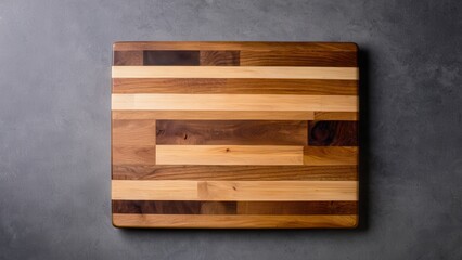 Fototapeta premium Rectangular wooden cutting board mockup with striped design and handle for easy use