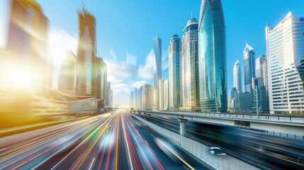 Modern Cityscape with Fast Traffic