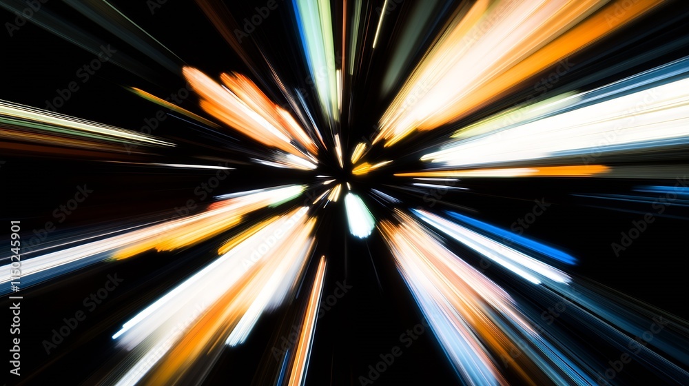 Poster Dynamic Light Burst Effect with Vivid Colors on Dark Background Creating an Eye-catching Abstract Art : Generative AI