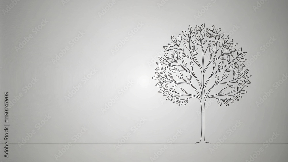 Poster simple line drawing of a tree on a white background, ideal for minimalist designs and nature-themed 