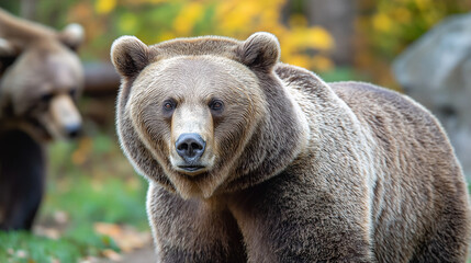 Obraz premium Close-Up of Brown Bears in Autumn Landscape with Sharp Focus on Fur and Eyes