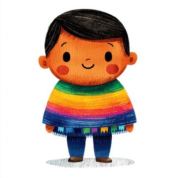 recommend clip art: Joyful Child in Colorful Poncho Cute Cartoon Illustration