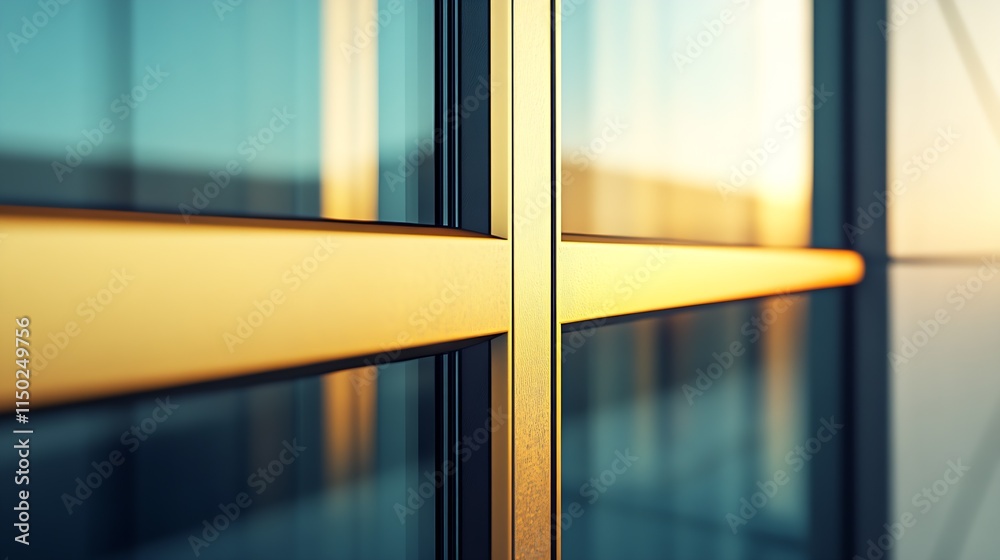 Aufkleber Modern Urban Building Reflections with Glass and Sunlight Creating Geometric Patterns : Generative AI