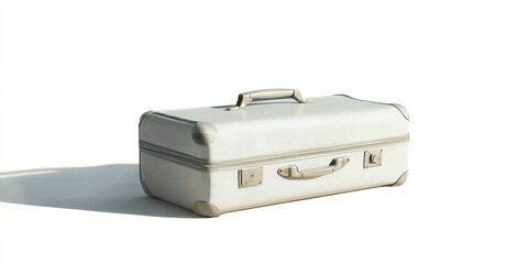 Closed empty suitcase standing on a white background - travel anticipation.