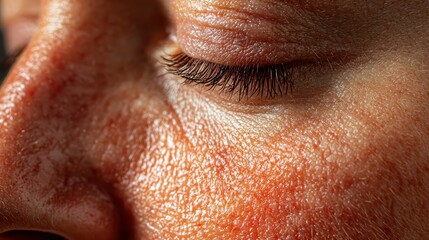 Obraz premium Closeup image of womans red facial rash caused by lupus allergy. Concept Skin Conditions, Lupus Allergy, Facial Rash, Closeup Image, Women's Health