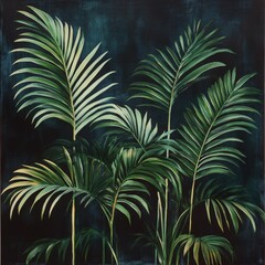 Lush green palm leaves on a dark background showcasing natural beauty and vibrant foliage