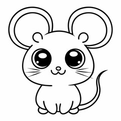 Cute Cartoon Mouse Line Art Illustration.