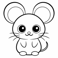 Cute Cartoon Mouse Line Art Illustration.