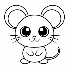 Cute Cartoon Mouse Line Art Illustration.