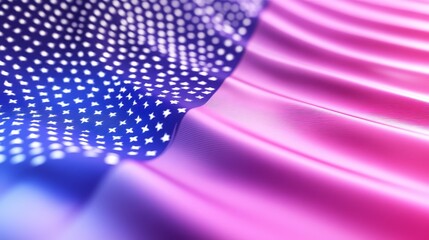 Fototapeta premium Red and Blue Flag with Cheerful Light Patterns - Abstract image symbolizing joy, celebration, technology, energy, and freedom. Red and blue waves with light patterns.
