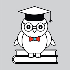 Cartoon Owl with Graduation Cap and Glasses for Kids' Coloring Pages.