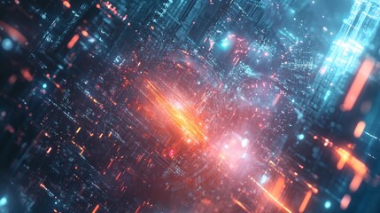 Fototapeta premium Vibrant Cyberpunk Landscape With Glowing Lights and Abstract Patterns in a Digital Cityscape at Night