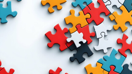 Obraz premium Geometric Puzzle Patterns Isolated White Background Symbolizing Teamwork Contribution
