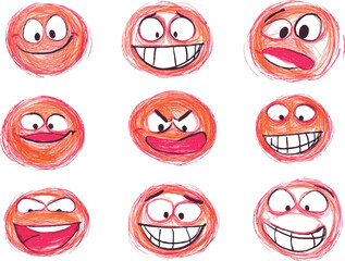 Ensemble d'emoticone joyeux, dessin à la main