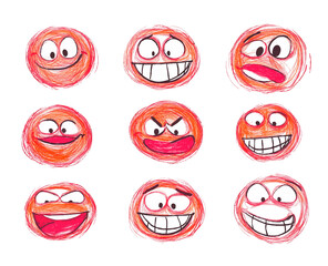 Ensemble d'emoticone joyeux, dessin à la main