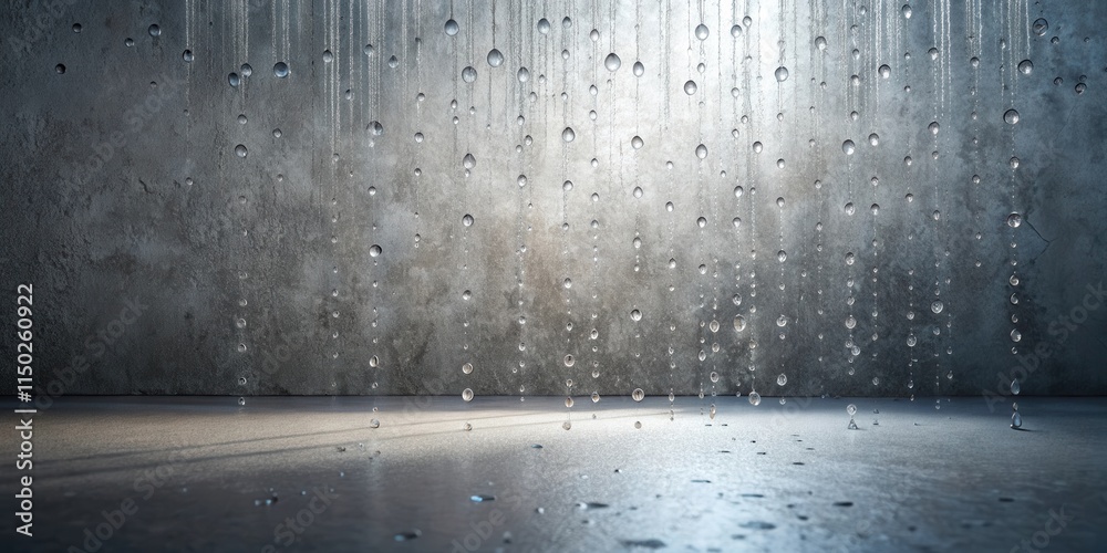 Aufkleber water droplets cascading onto a smooth surface against a textured grey background