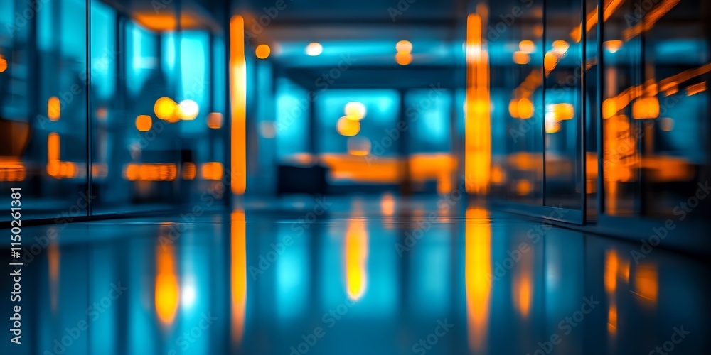 Poster stylish abstract cityscape with glowing blue and orange lights in reflection : generative ai