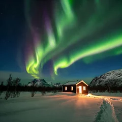 Printed kitchen splashbacks Aurora Haven: Cabin Under the Northern Lights